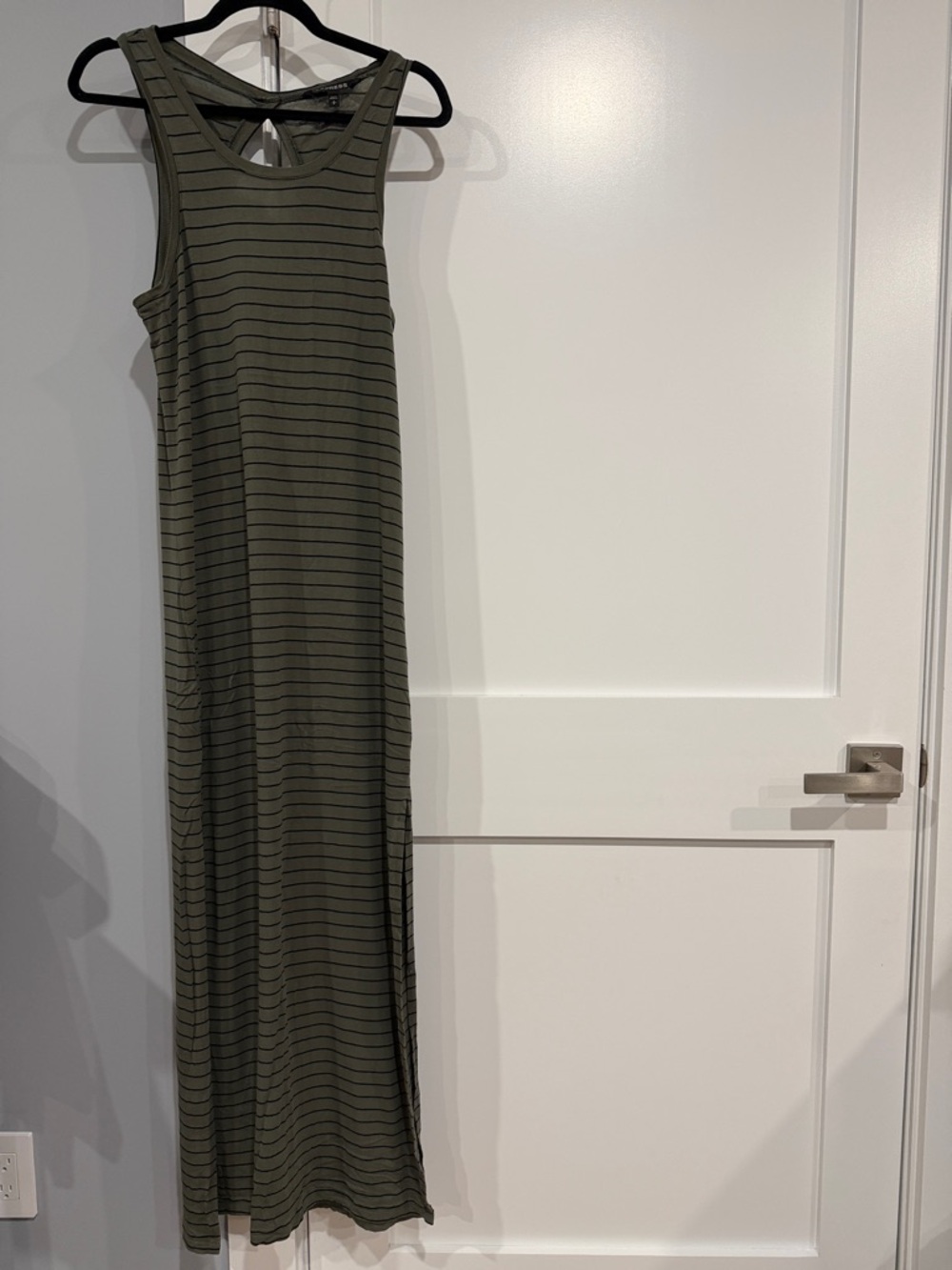 Express Olive Green Striped Racerback Maxi Dress